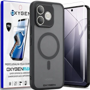 Etui na telefon Honor 600 Lite Czarne Oxygen MAT MAGSafe + Super Folia