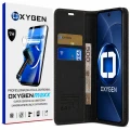 Etui na telefon Honor 600 Czarne Oxygen BooK + Super Folia