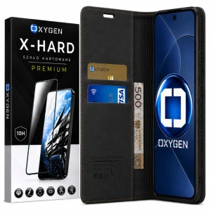 Etui na telefon Honor 600 Czarne Oxygen BooK + Szkło Hartowane X-HARD