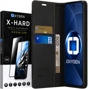 Etui na telefon Honor 600 Lite Czarne Oxygen BooK + Szkło Hartowane X-HARD