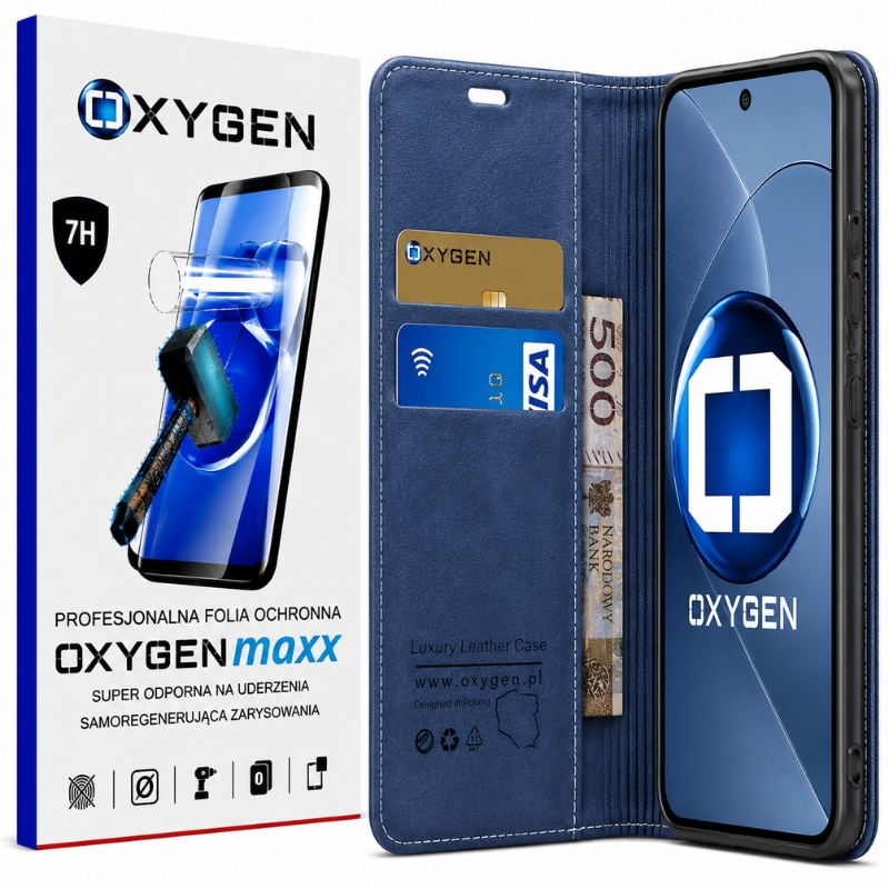Etui na telefon Motorola Edge 70 Pro Niebieskie Oxygen BooK + Super Folia