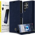 Etui OXYGEN BooK do Samsung Galaxy S24 Ultra Niebieskie + szkło hartowane PREMIUM