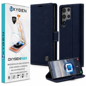 Etui do telefonu Samsung Galaxy S24 Ultra Niebieskie Oxygen BooK + Szkło Hartowane Z Ramką Montażową