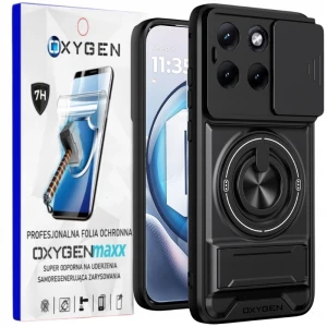 Etui na telefon Motorola G67 Czarne Oxygen XR + Super Folia