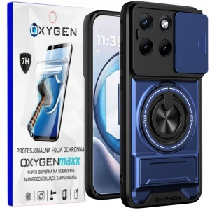 Etui na telefon Motorola G67 Niebieskie Oxygen XR + Super Folia