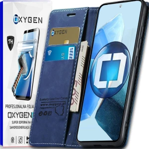 Etui na telefon Oppo Reno16 F Niebieskie Oxygen BooK + Super Folia