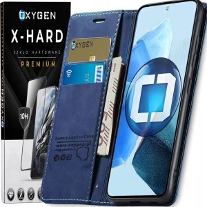 Etui na telefon Oppo Reno16 Niebieskie Oxygen BooK + Szkło Hartowane X-HARD