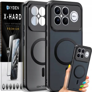 Etui na telefon POCO F9 Ultra Czarne Oxygen MAT MagSafe + Szkło Hartowane X-HARD