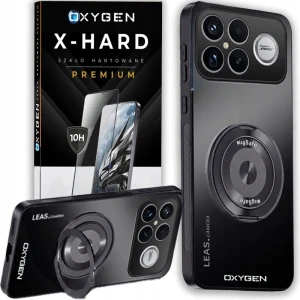 Etui na telefon POCO F9 Ultra Czarne Oxygen Leas MAGSAFE + Szkło Hartowane X-HARD