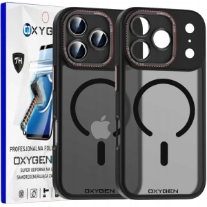 Etui na telefon Apple iPhone 18 PRO Czarne Oxygen MagSafe + Super Folia