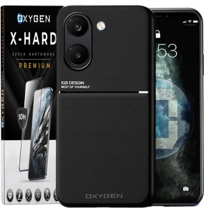 Etui na telefon POCO X8 Pro Czarne Oxygen IQS + Szkło Hartowane X-HARD