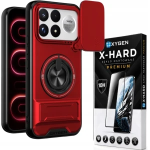 Etui na telefon POCO F9 Ultra Czerwone Oxygen XR MagSafe + Szkło Hartowane X-HARD