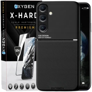 Etui na telefon Samsung Galaxy A18 Czarne Oxygen IQS + Szkło Hartowane X-HARD