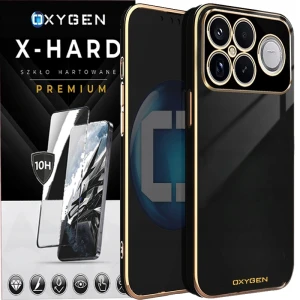 Etui na telefon POCO F9 Ultra Czarne Oxygen GLOW + Szkło Hartowane X-HARD