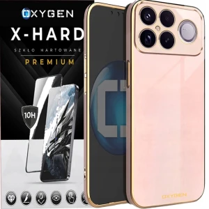Etui na telefon POCO F9 Ultra Różowe Oxygen GLOW + Szkło Hartowane X-HARD