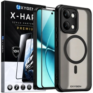 Etui na telefon POCO X8 Pro Max Czarne Oxygen MAT MagSafe + Szkło Hartowane X-HARD