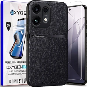Etui na telefon Oppo Reno16 Czarne Oxygen LUXE MagSafe + Super Folia