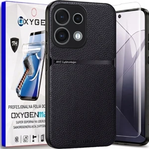 Etui na telefon Oppo Reno16 F Czarne Oxygen LUXE MagSafe + Super Folia