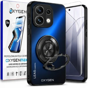 Etui na telefon Oppo Reno16 Pro Czarne Oxygen Leas MAGSAFE + Super Folia