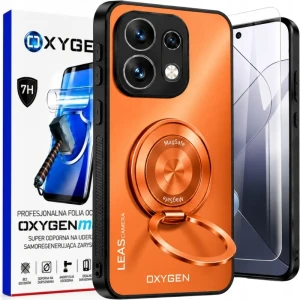 Etui na telefon Oppo Reno16 Pomarańczowe Oxygen Leas MAGSAFE + Super Folia