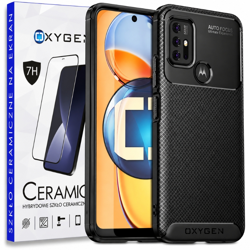 Etui na telefon Motorola G30 Oxygen GT Czarne + Szkło Ceramiczne
