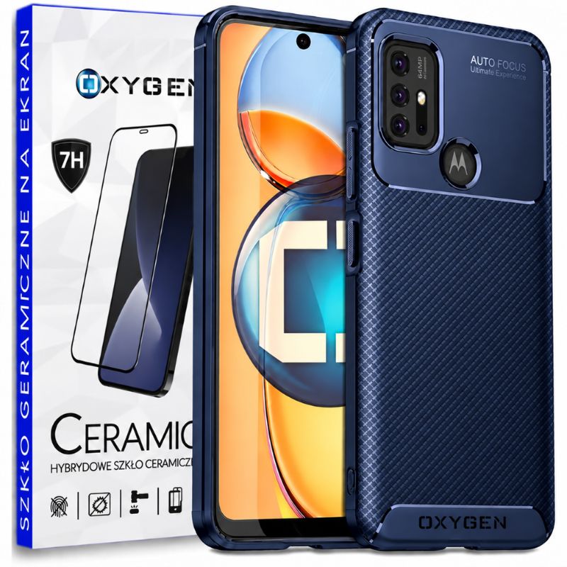 Etui na telefon Motorola G30 Oxygen GT Niebieskie + Szkło Ceramiczne
